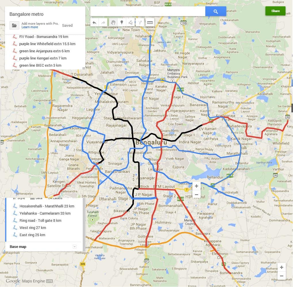 Namma metro fase 3 rute kort