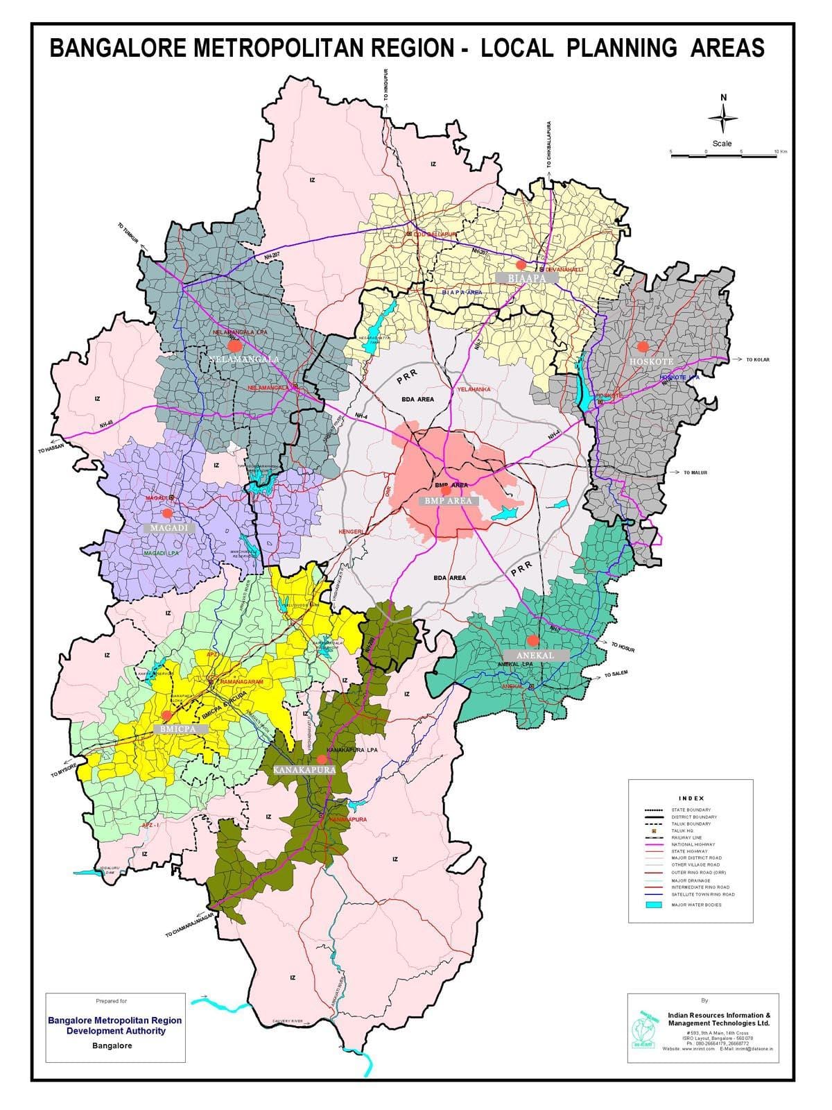 Bangalore kort med områder